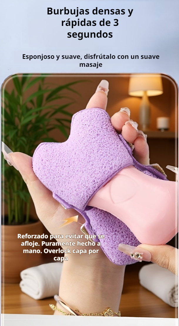 Uso de la esponja de baño con doble cinta en la ducha