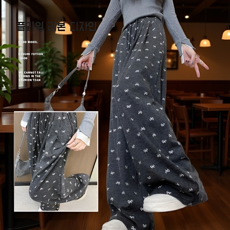 여성 소프트 왁스 기모 하이웨스트 와이드 팬츠