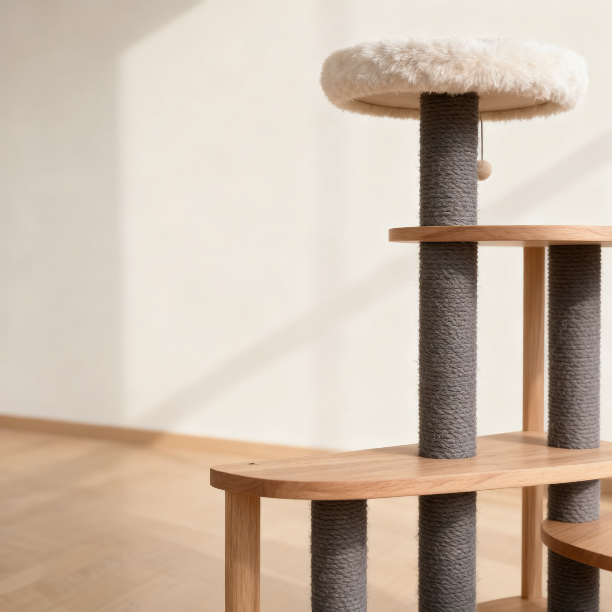 고양이가 원목 벨벳 스크래쳐를 긁는 모습