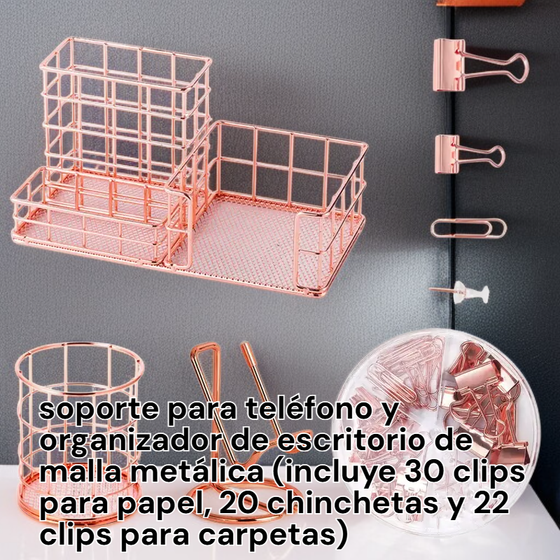 Set de organizador de escritorio metálico, con portalápices