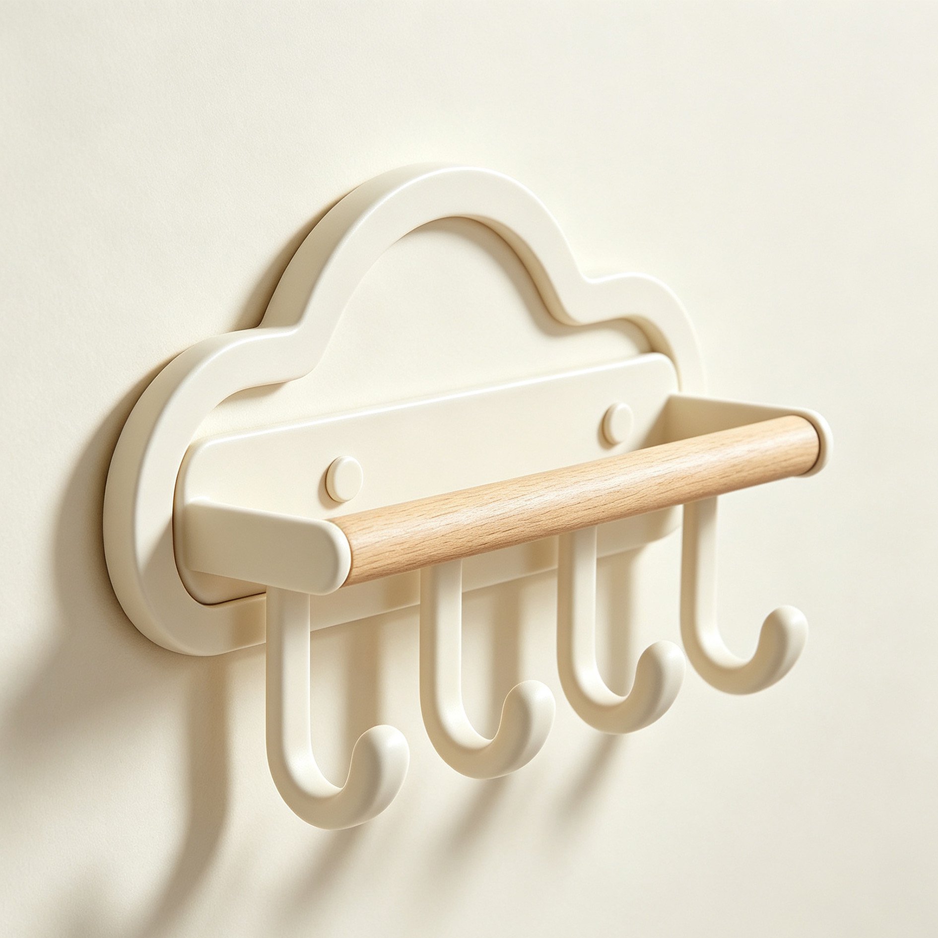 Set of decorative wooden hooks in cloud shapes