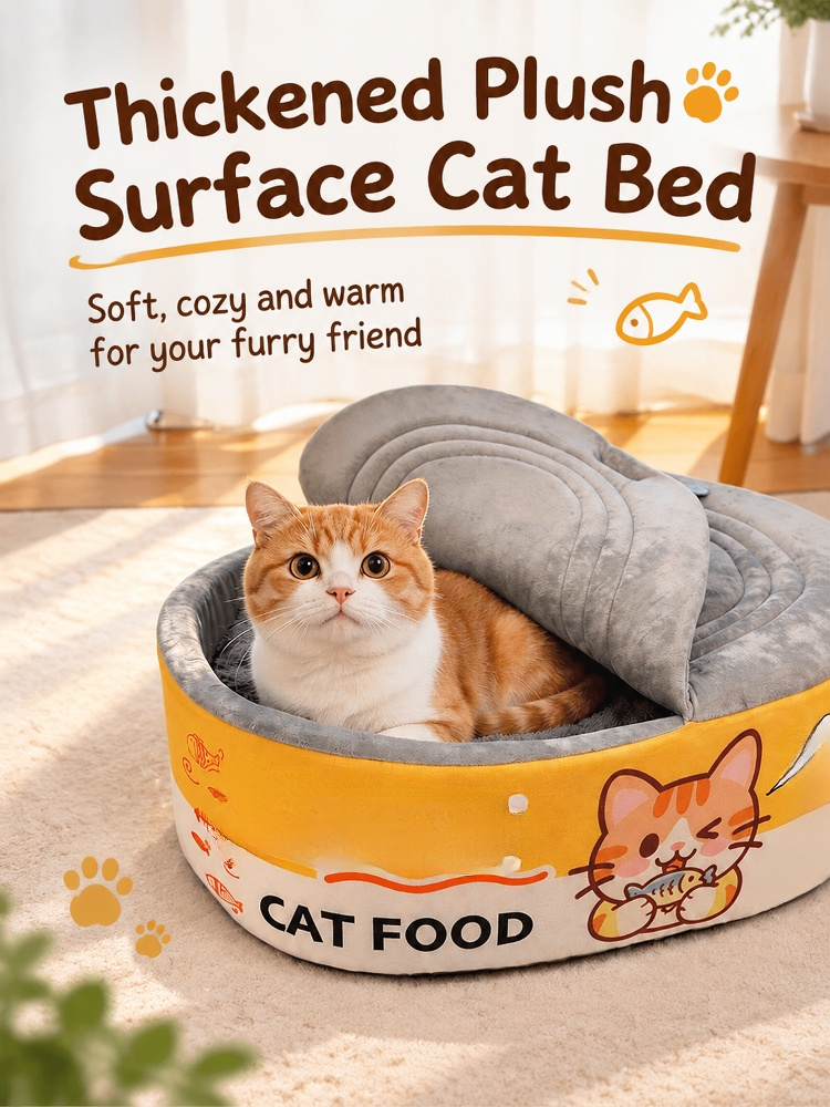 Cozy cat cave bed with thick plush padding