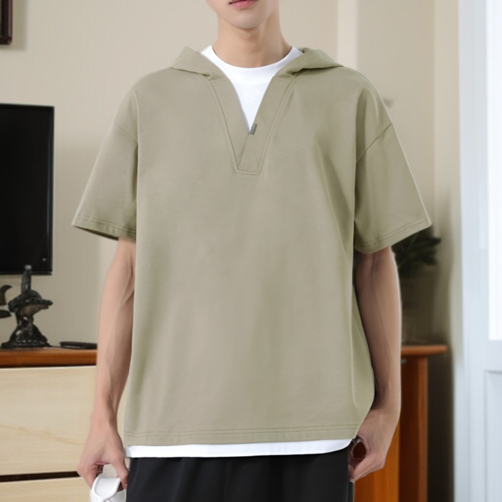 春夏メンズストリート系ヘビーコットンフード付き半袖Tシャツ M-3XL