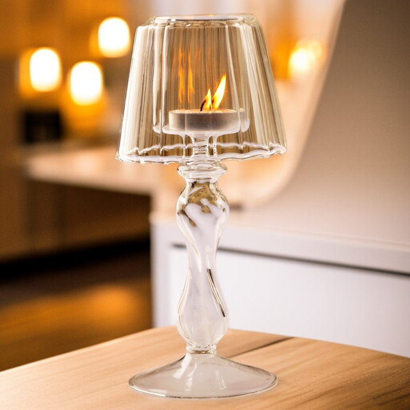 حامل شموع زجاجي شفاف على الطراز الأوروبي لمصباح طاولة