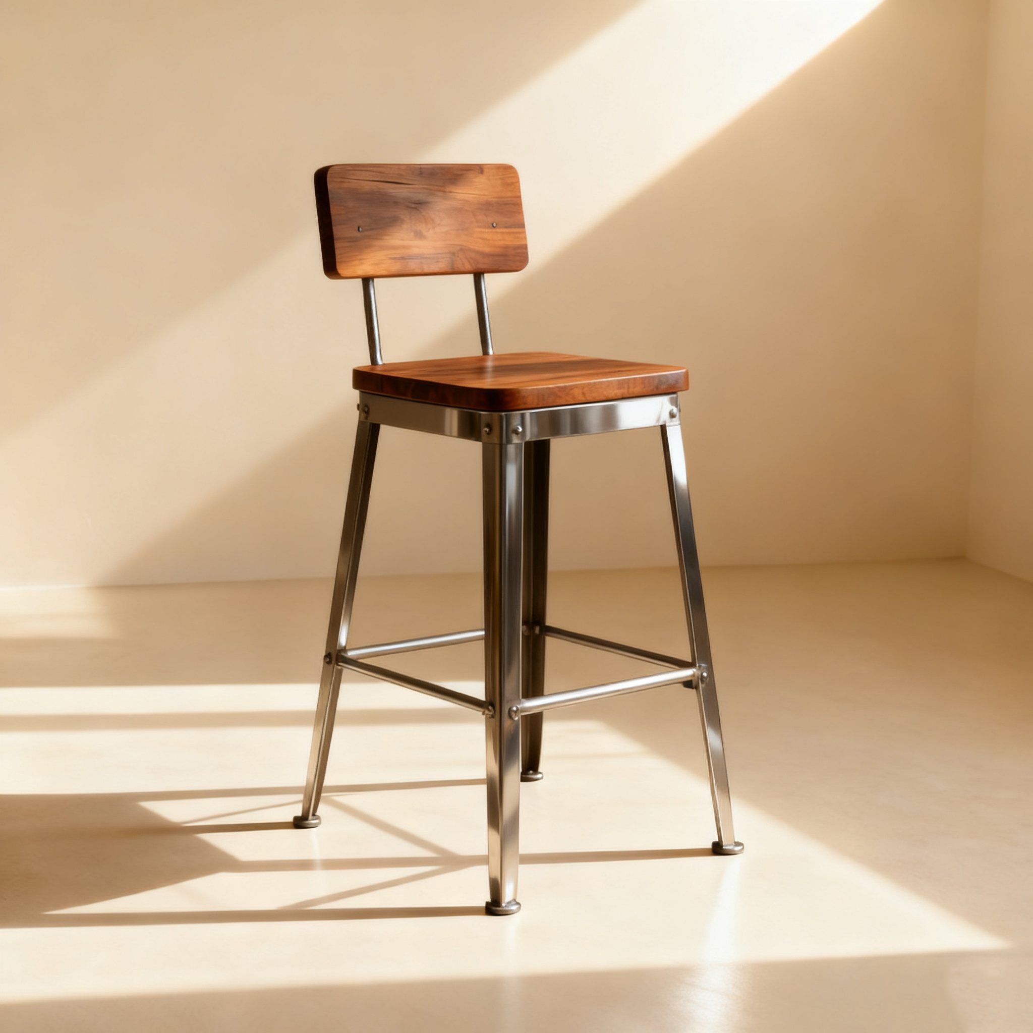 내추럴 디자인의 원목 바 스툴 측면 모습