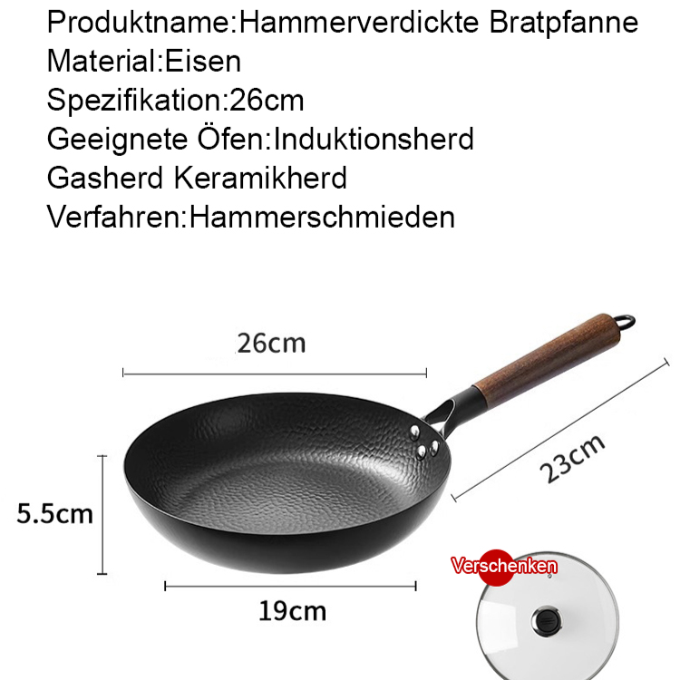 Beschichtungsfreie Bratpfanne mit Hammerschlag-Oberfläche