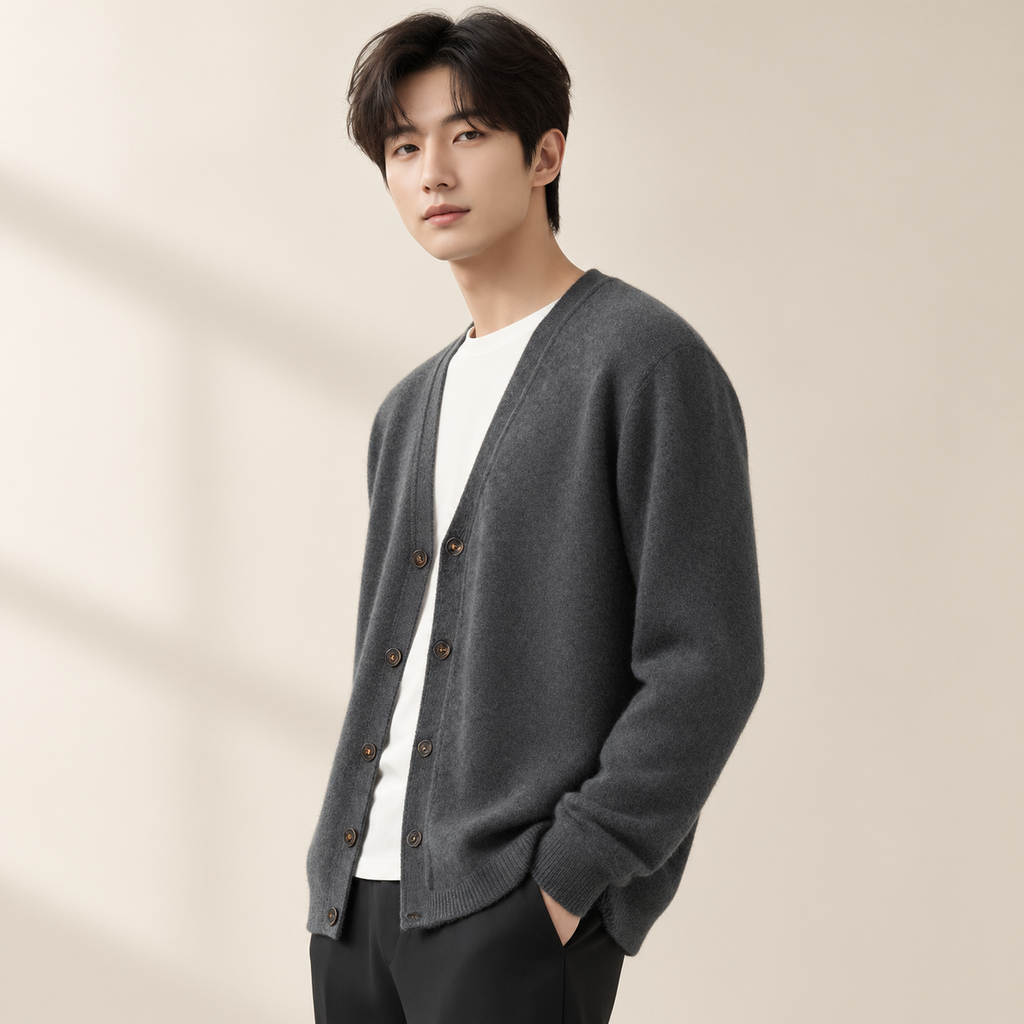 남성용 V넥 루즈핏 캐주얼 니트 가디건-춘추겨울 신상