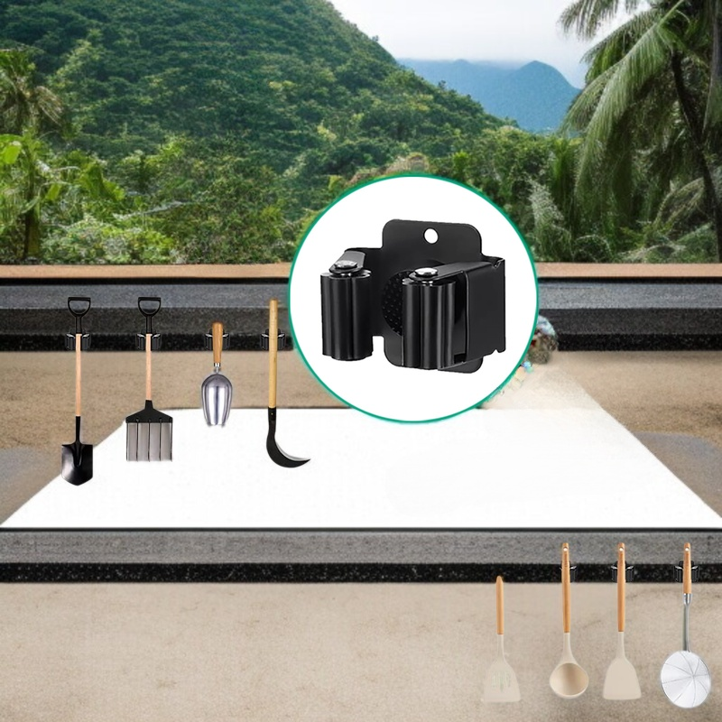 バスルームモップラック バスルーム壁掛け式 パンチフリー モップクリップホルダー 釘フリー 多機能モップフックバックル