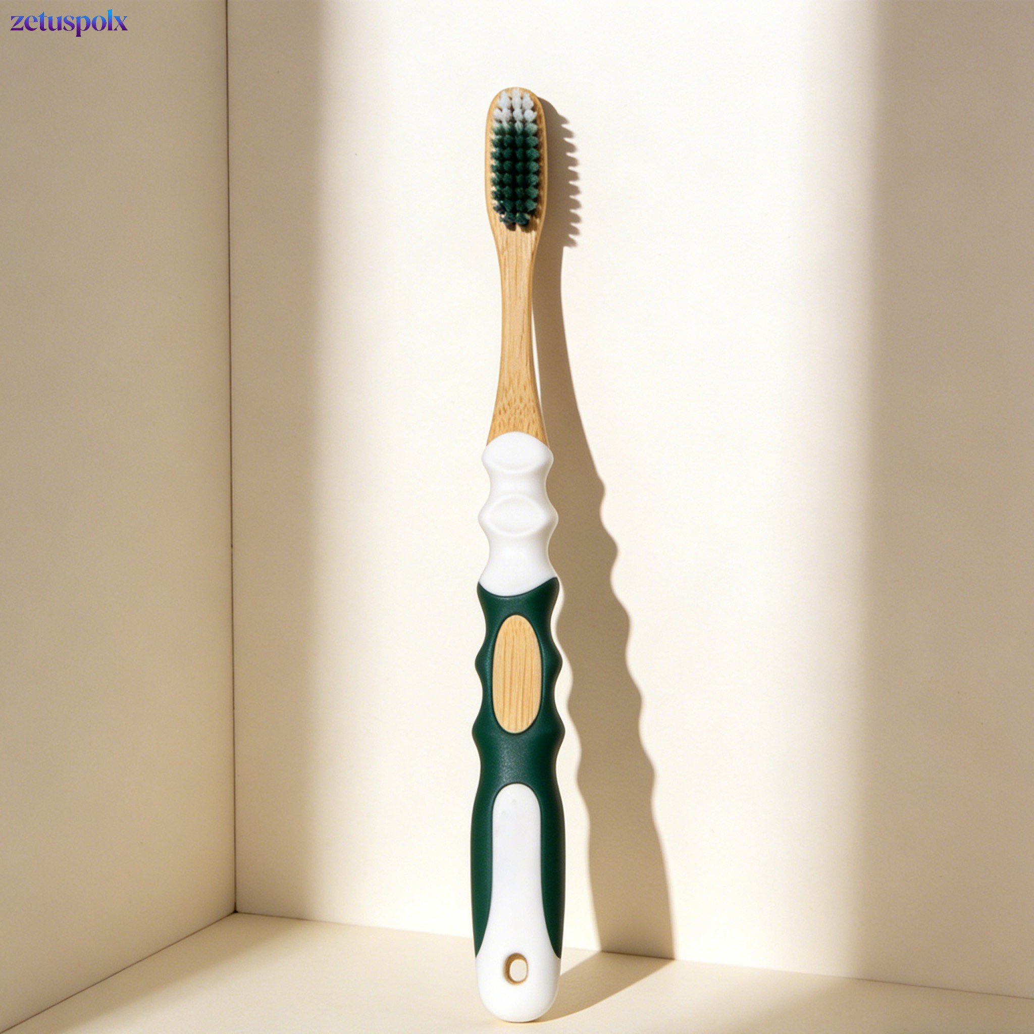 Biodegradable bamboo toothbrush with soft bristles