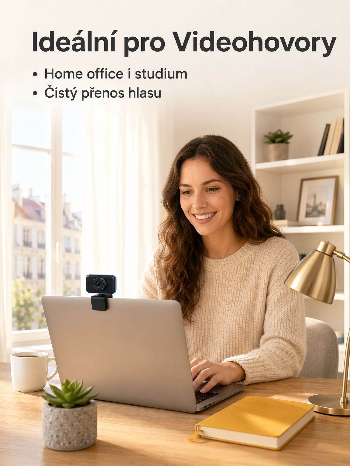 HD webová kamera pro počítač, USB připojení, vhodná pro stolní a přenosné počítače