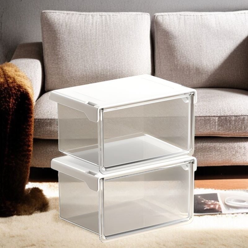 33°の傾斜角度で出し入れしやすいテーブル下収納ボックス。シンプルで透明な引き出し式で、オフィス、トイレ、洗面台、バスルームなどに最適な防水収納ボックスです。