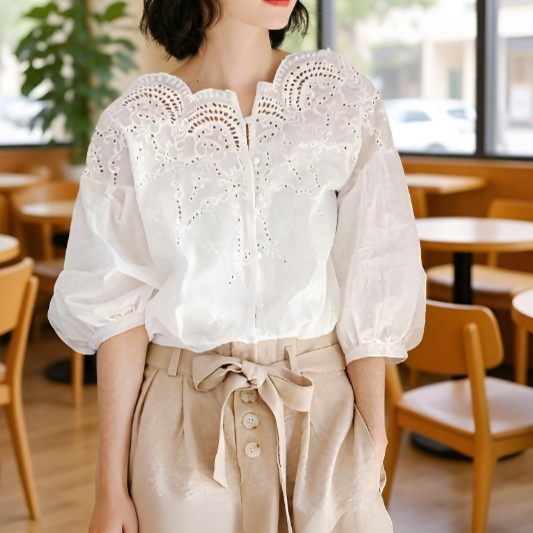 レディースオフショルダーブラウス、ユニークなデザイン、Vネック