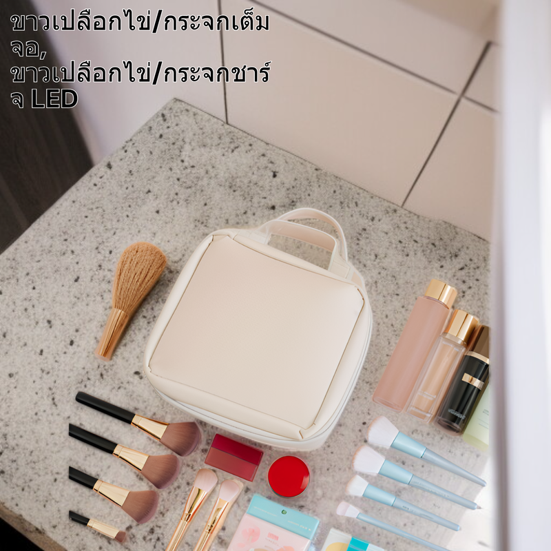 กระเป๋าเครื่องสำอางแบบพกพา ใส กันน้ำ ความจุใหญ่ พร้อมกระจก สำหรับเดินทาง