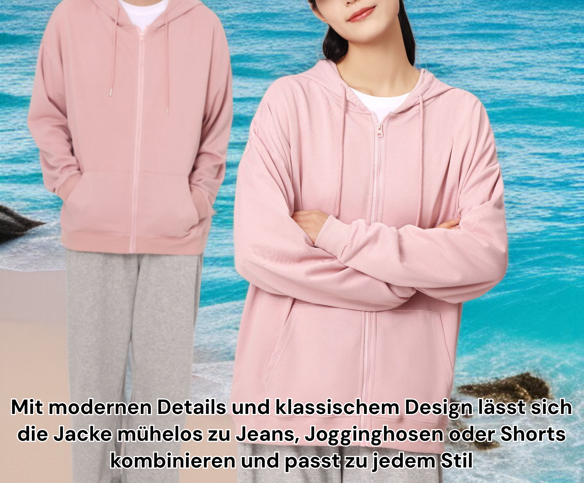 Sweatshirtjacke mit Kapuze und Reißverschluss in Grau