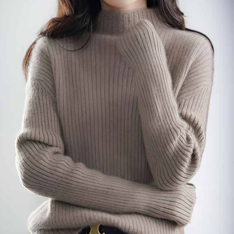 تيشيرت صوفي نسائي جديد لخريف وشتاء، بياقة نصف عالية، تصميم ضيق، لون سادة