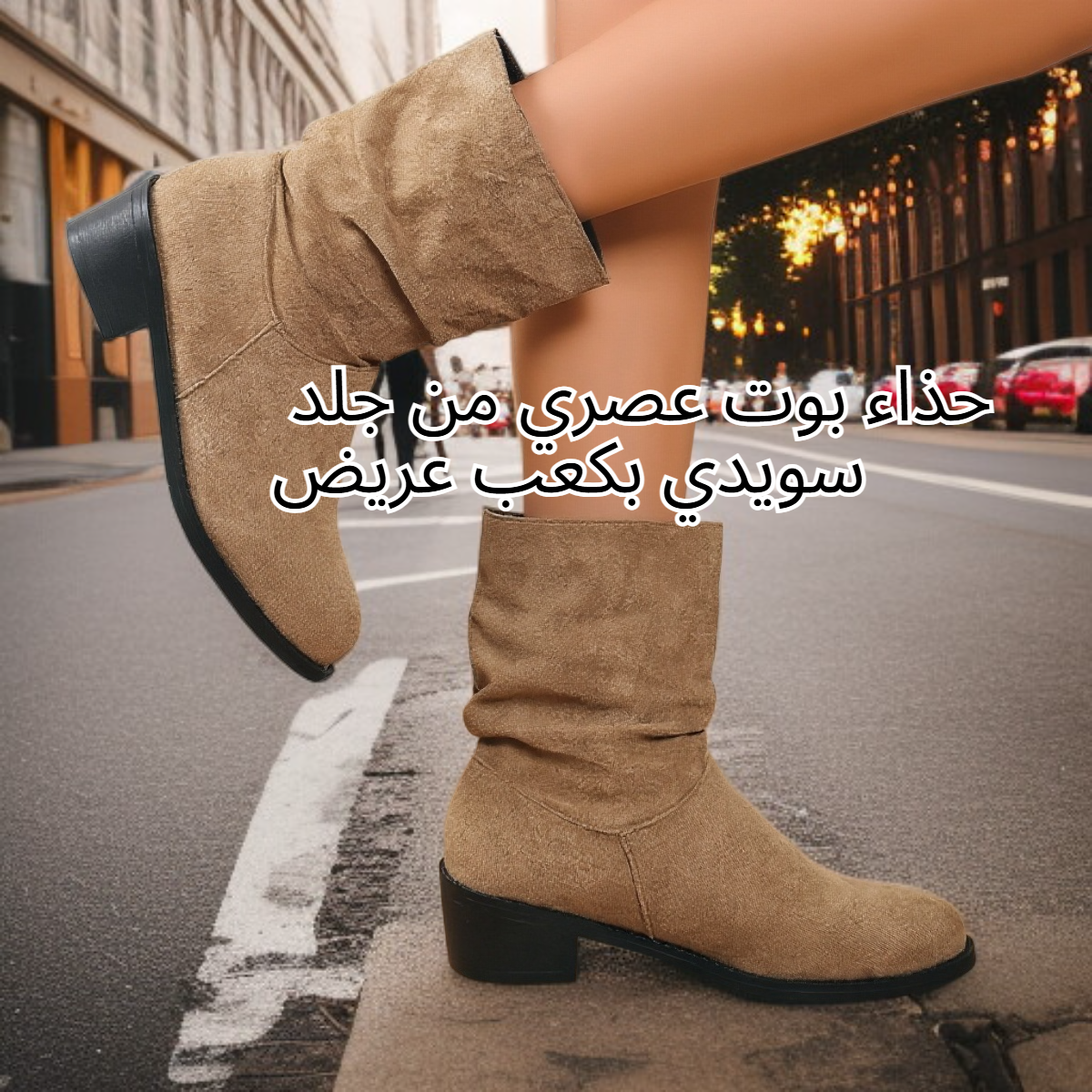  حذاء بوت عصري من جلد سويدي بكعب عريض