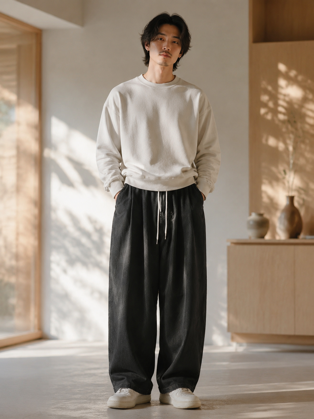 メンズ日系ルーズストレートワークデニムパンツ