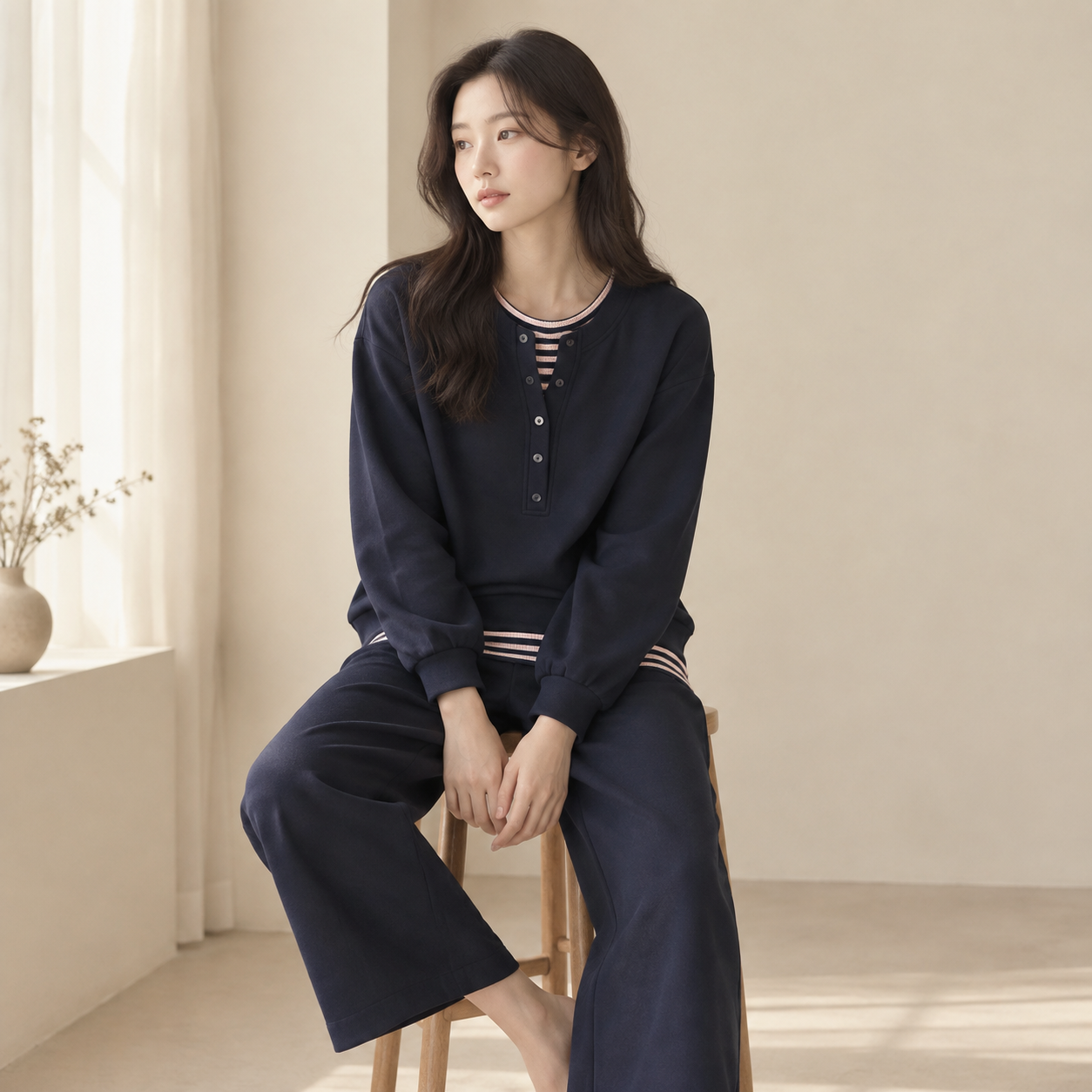봄가을 신상 밴딩 맨투맨 9부 바지 트레이닝 세트