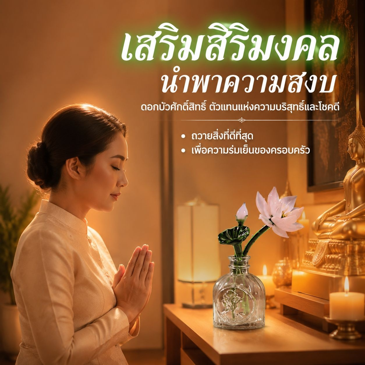 ดอกบัวแก้วประดิษฐ์ขนาดมินิ สีชมพู ทำมือ พร้อมแจกัน สำหรับบูชาพระ ตกแต่งบ้าน เสริมโชคลาภ