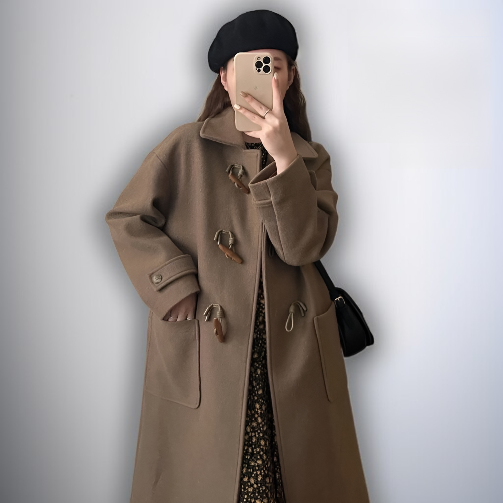 角ボタン付き和風ウールコート全体画像