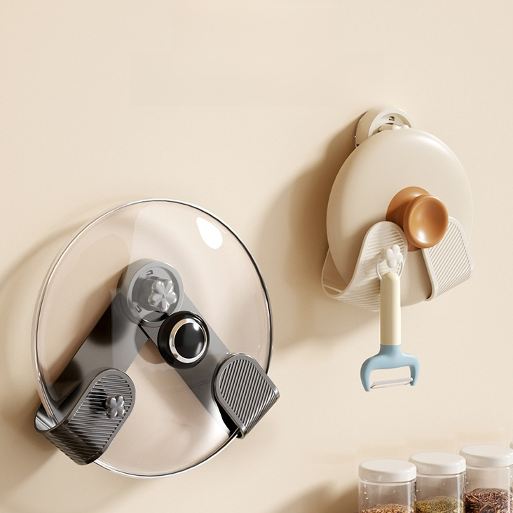 穴あけ不要 吸盤式壁掛け鍋ふたラック