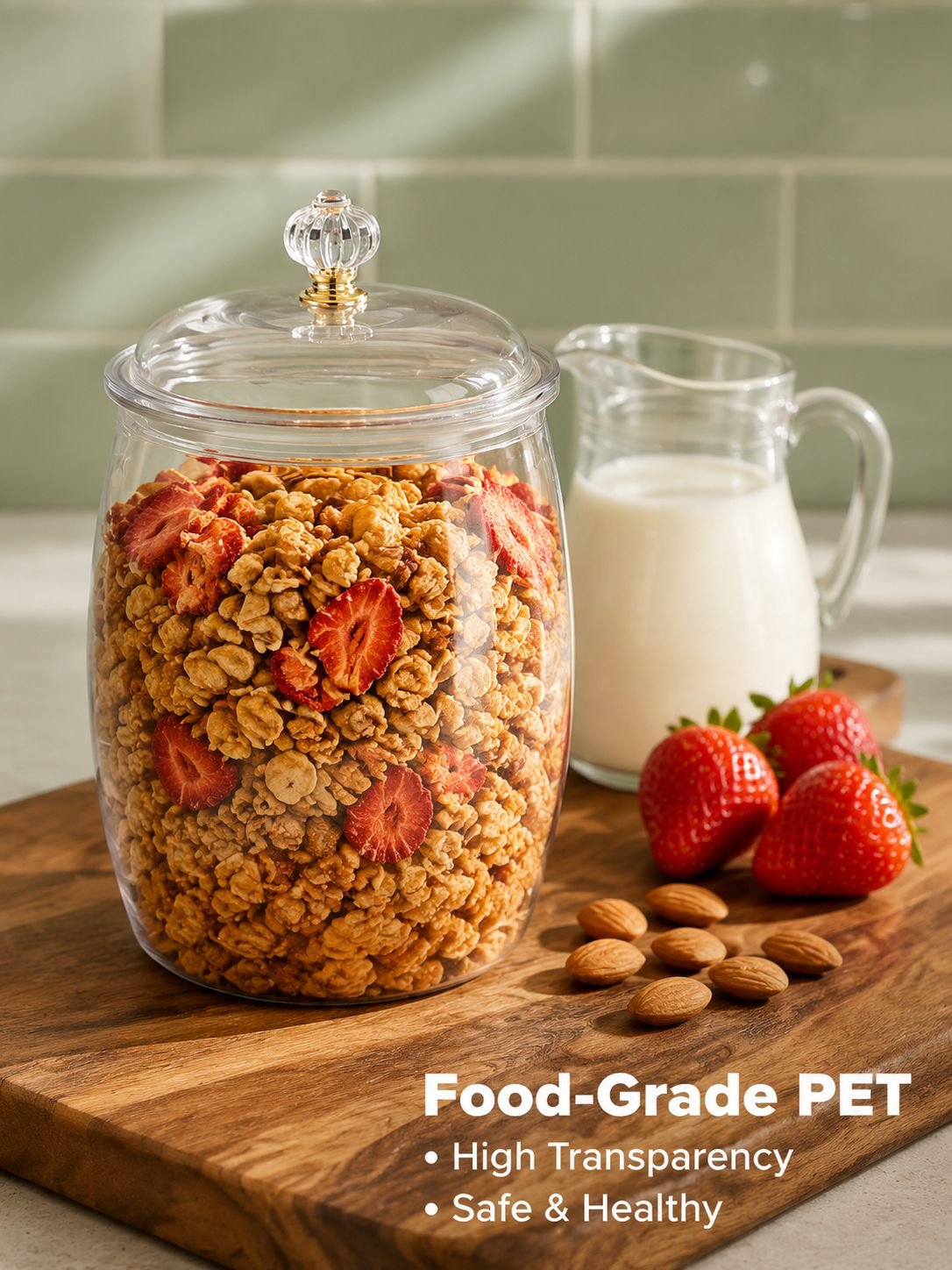 High Transparency Food-Grade PET Cereal Storage Jar