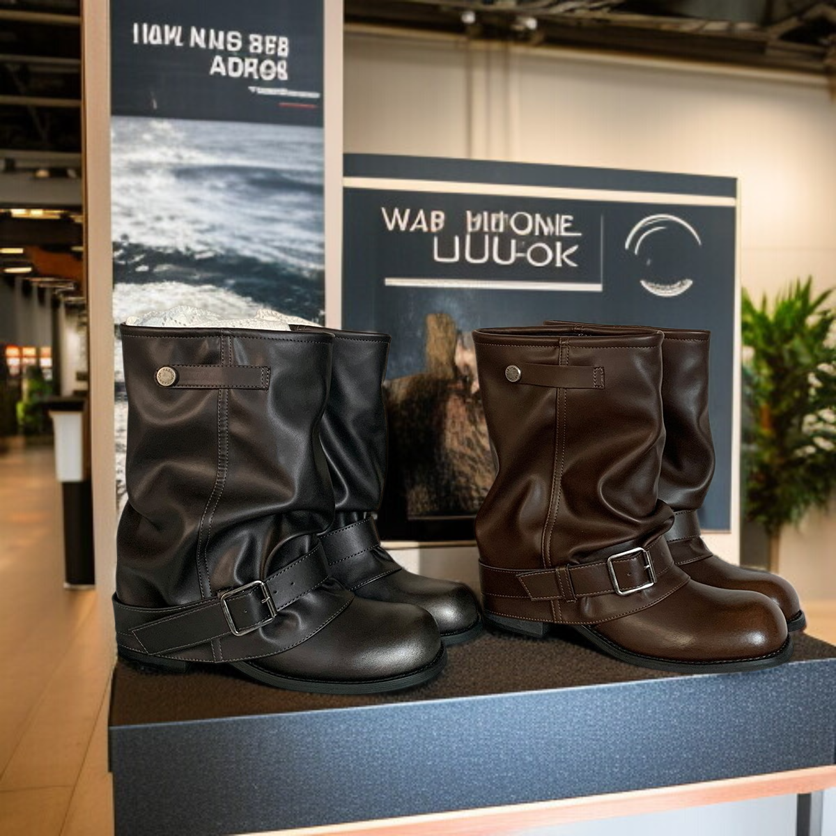 ホットガールのトラウザーブーツ2025初秋の新しいスタイルのブーツファッショナブルなウェイストランドスタイルのプリーツパイルブーツバックルウエスタンショートブーツレディース