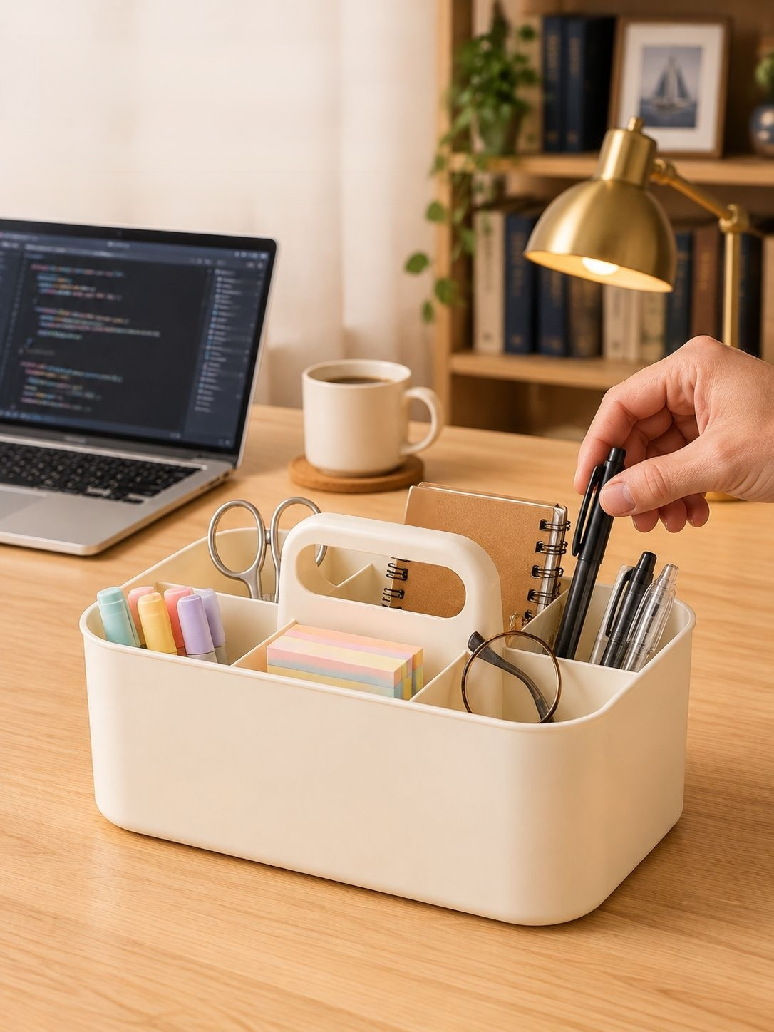 Bathroom countertop storage caddy for toiletries, cosmetics, and personal care products