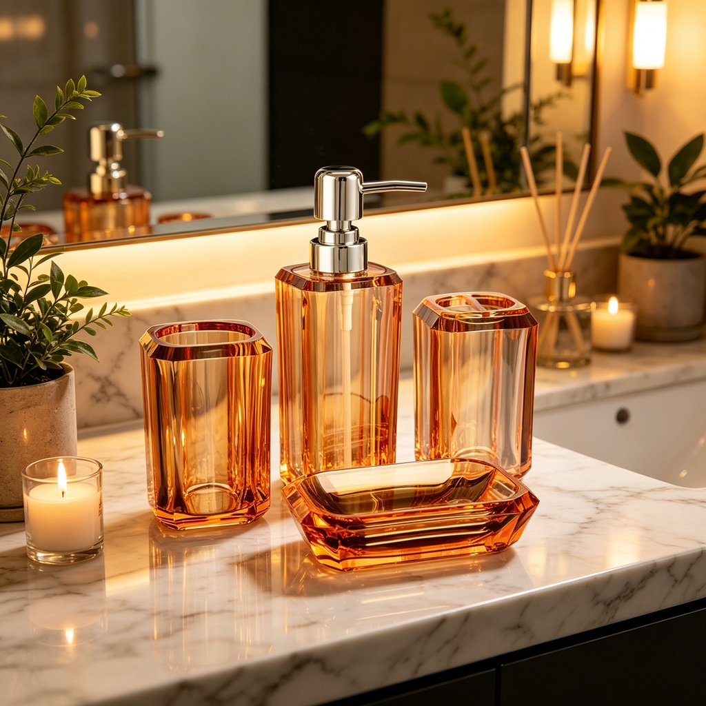 Lot de bouteilles de salle de bain en acrylique et boîte à savon