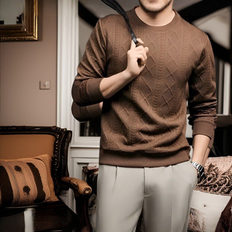 비즈니스맨 니트 긴팔 라운드넥 실타래 세련되고 모던 이너 니트 상의 꽃무늬 비즈니스맨 니트