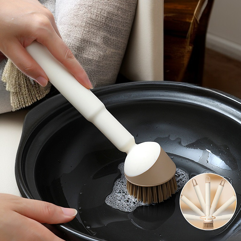냄비 손상 없는 다용도 청소 브러쉬 냄비 세척 브러쉬 가정용 주방 전용 긴 손잡이 청소 브러쉬
