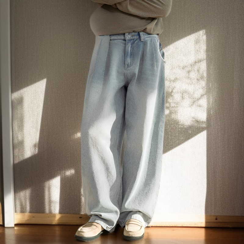 レトロデザインのメンズカーブドジーンズ全体画像