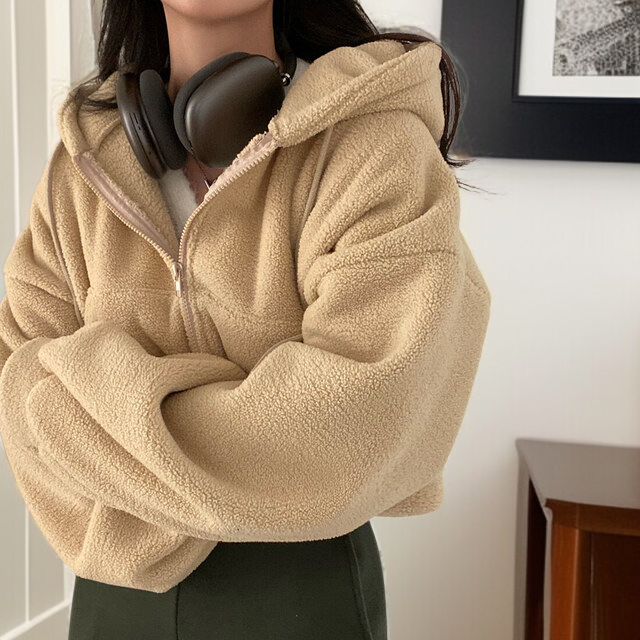 女士羊羔絨衛衣連帽外套