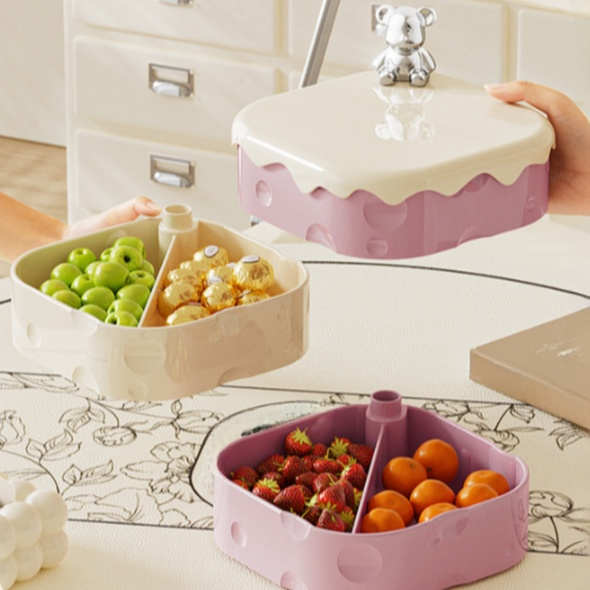 Caja de dulces de dibujos animados, bandeja de frutas giratoria de varias capas con sellado