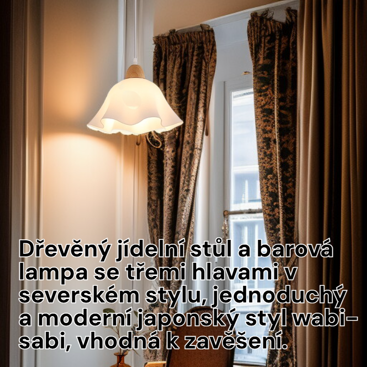 Nordické dřevěné závěsné svítidlo nad jídelní stůl, tři hlavy, moderní japonský styl wabi-sabi