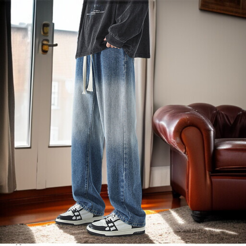 남자 와이드 일자 청바지 배기 캐주얼 팬츠 와이드 팬츠 남자 와이드 팬츠 그러데이션 봄가을 청바지