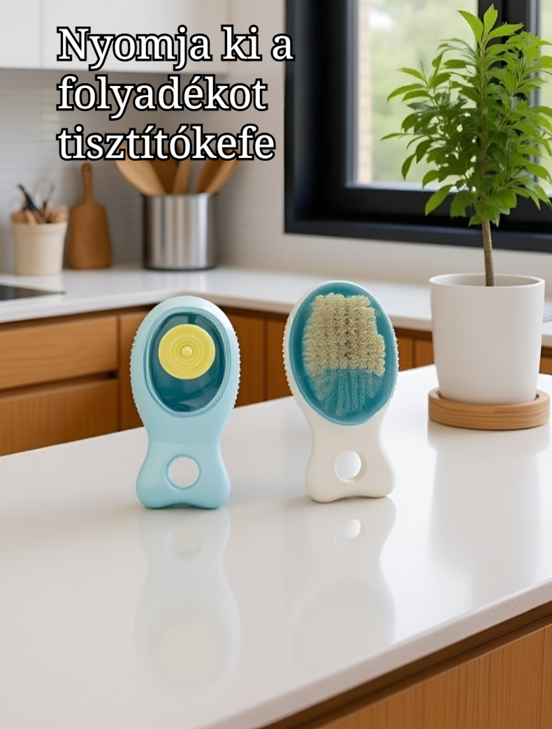 Kis hal alakú nyomós folyadékos konyhai tisztítókefe közelről