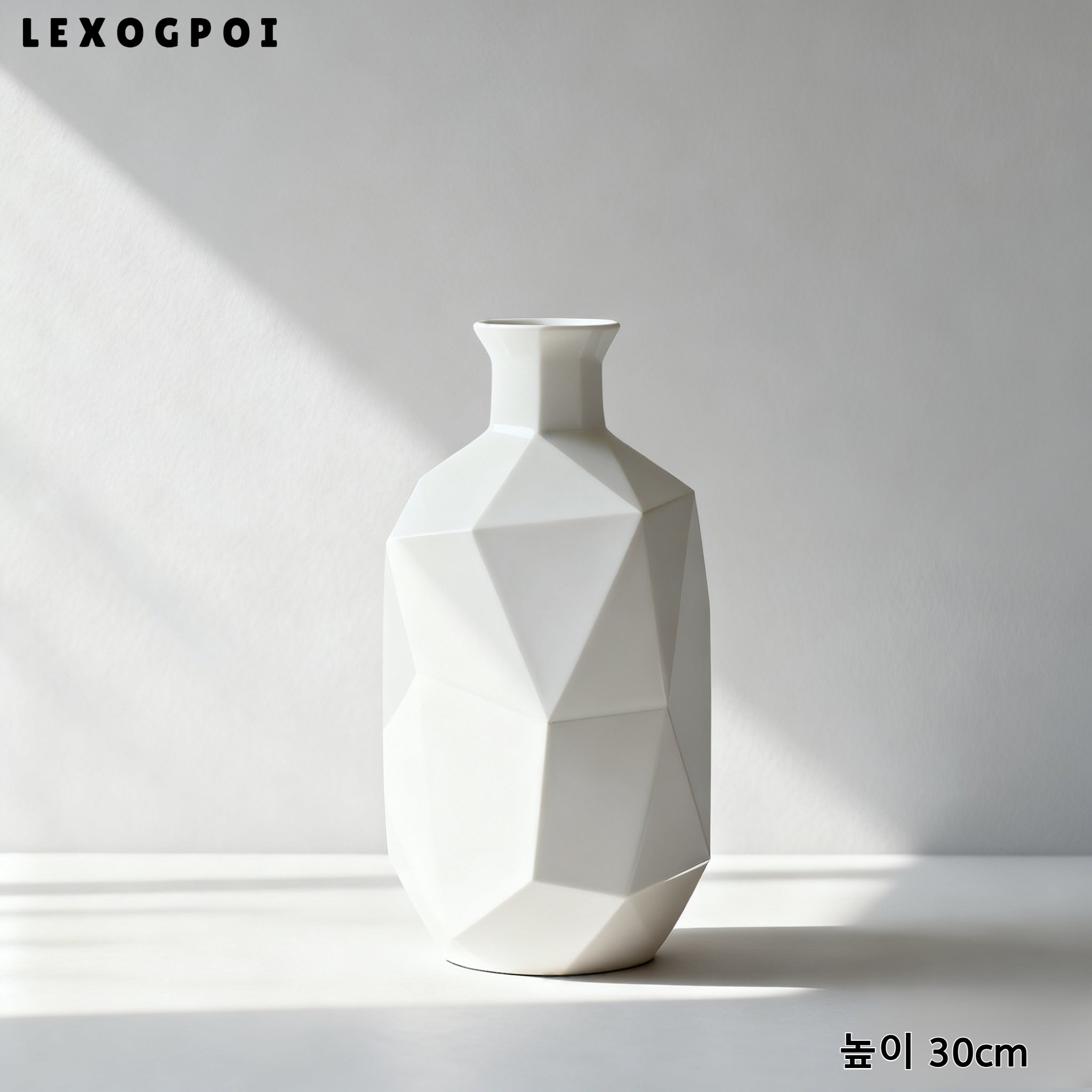 기하학적 면 처리 세라믹 꽃병 전면 이미지