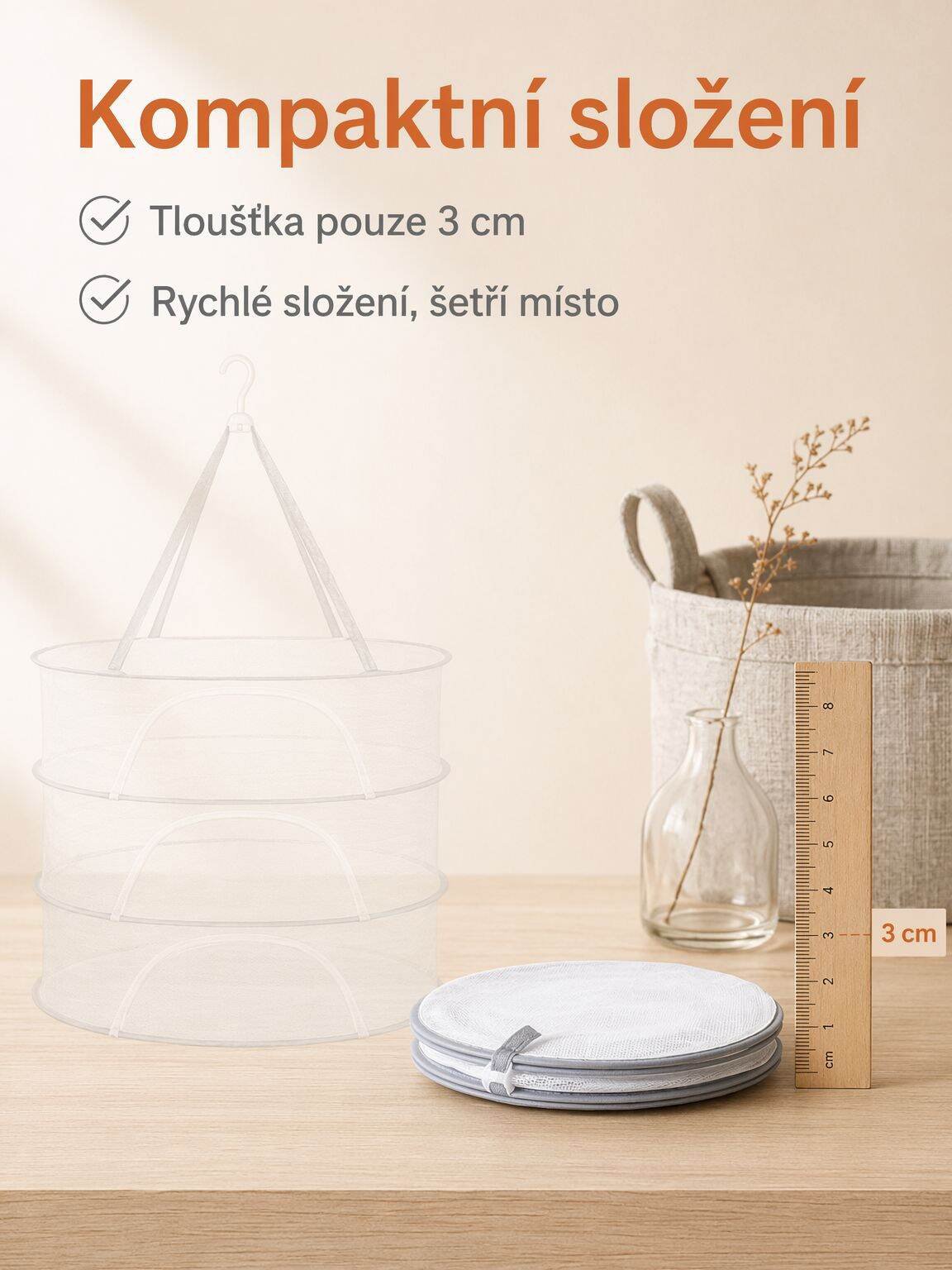 Uzavíratelný sušicí koš na prádlo se síťkou a zipem