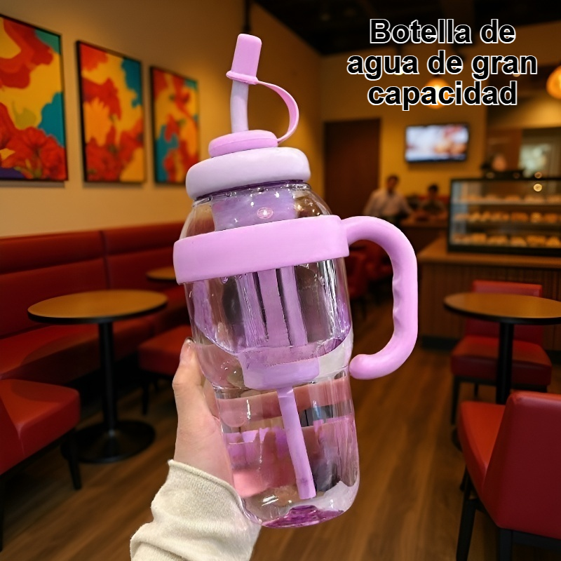 Botella de agua con pajita de gran capacidad y refrigeración por hielo