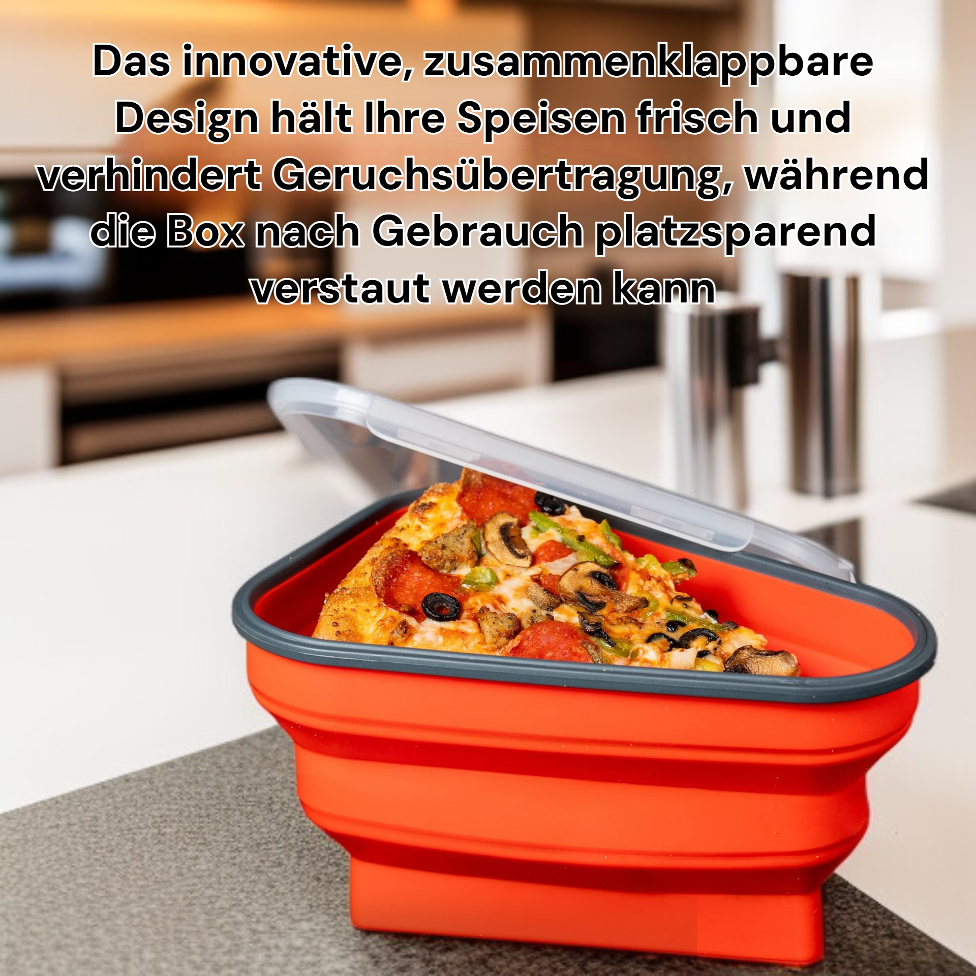 Faltbare Pizzabox aus Silikon für platzsparende Aufbewahrung