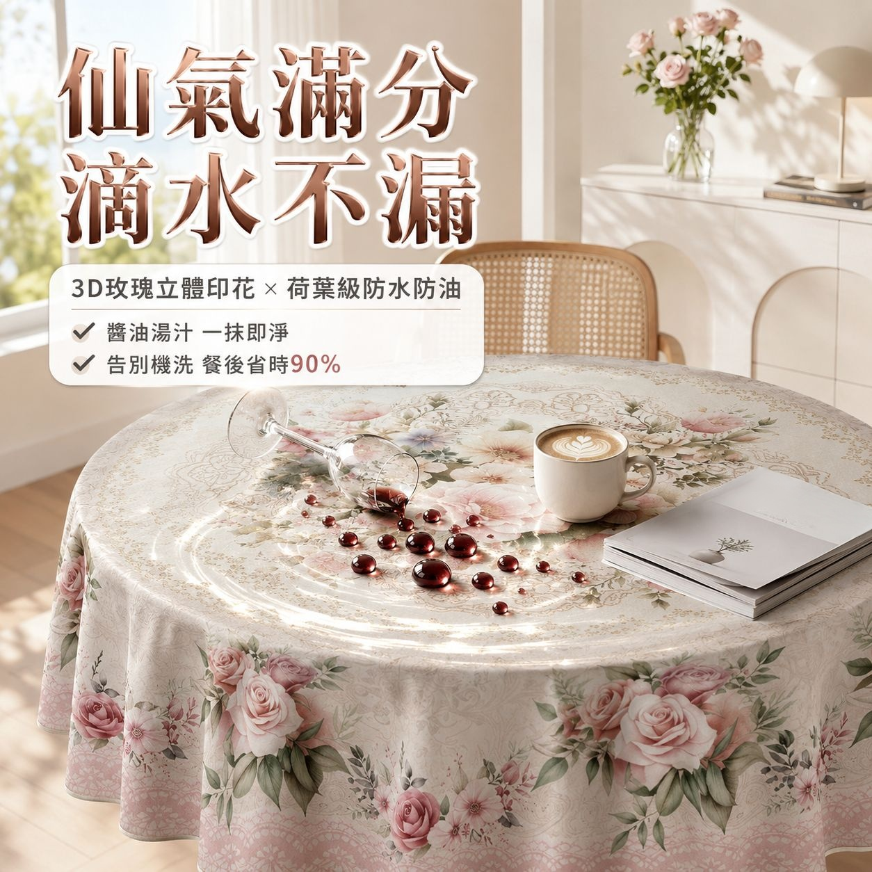 歐式印花植物花卉圓形桌布