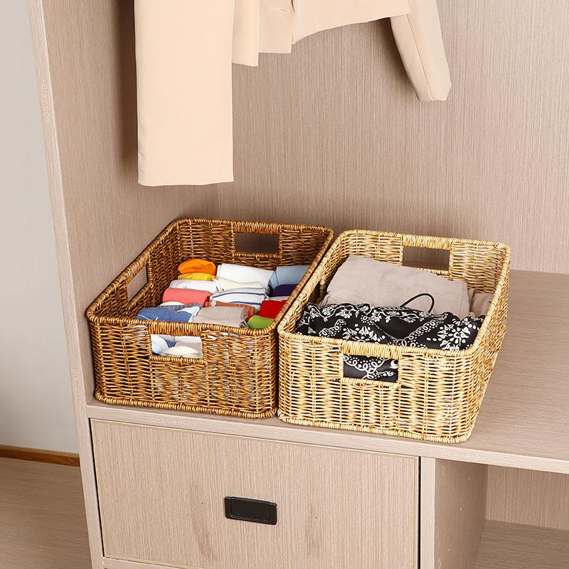 编织收纳筐家用桌面玩具杂物零食收纳整理箱储物篮仿藤编框