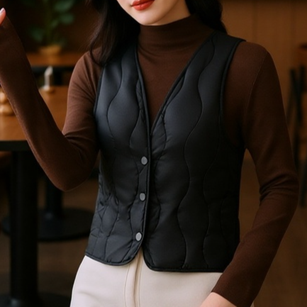 新作冬用レディースダウンシルクベスト正面画像