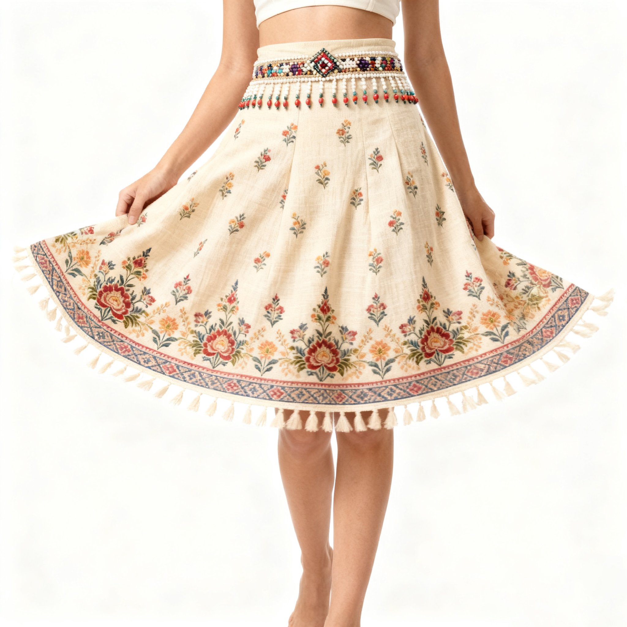 กระโปรงทรงตรงชายพู่เรียบหรู