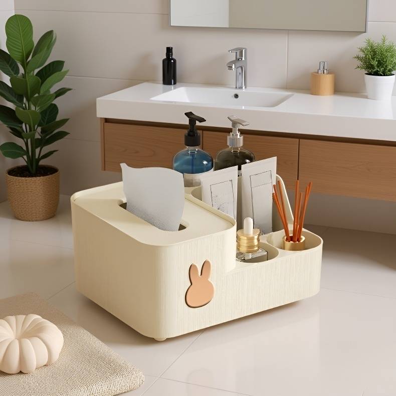 仕切り付き収納の大容量卓上ティッシュボックス