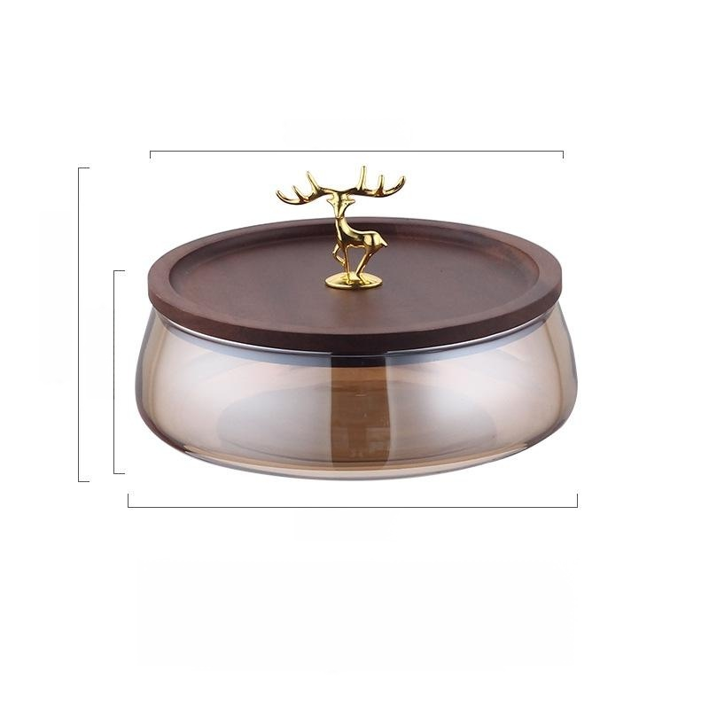高腳玻璃果盤木質收納糖果盆