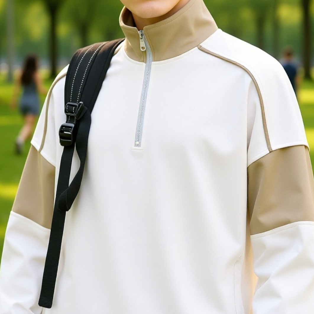 Bequemes Sweatshirt mit überschnittenen Schultern und Zipper