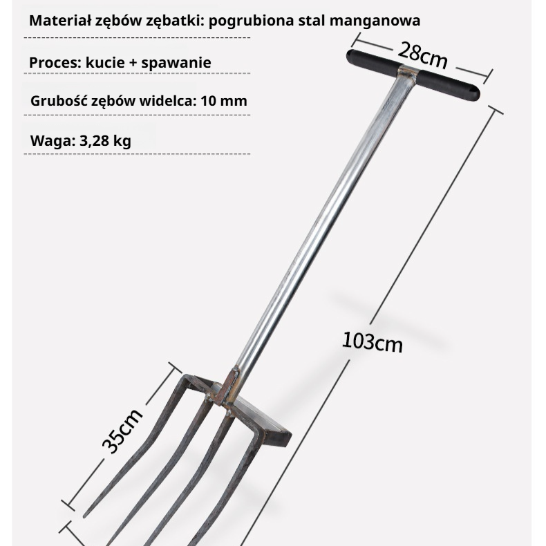 Jednoczęściowe widły ogrodowe z czterema zębami z manganu