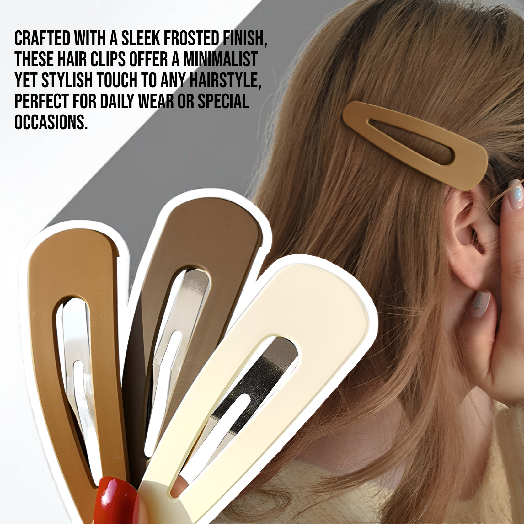 Set of 3 simple frosted hair clips
